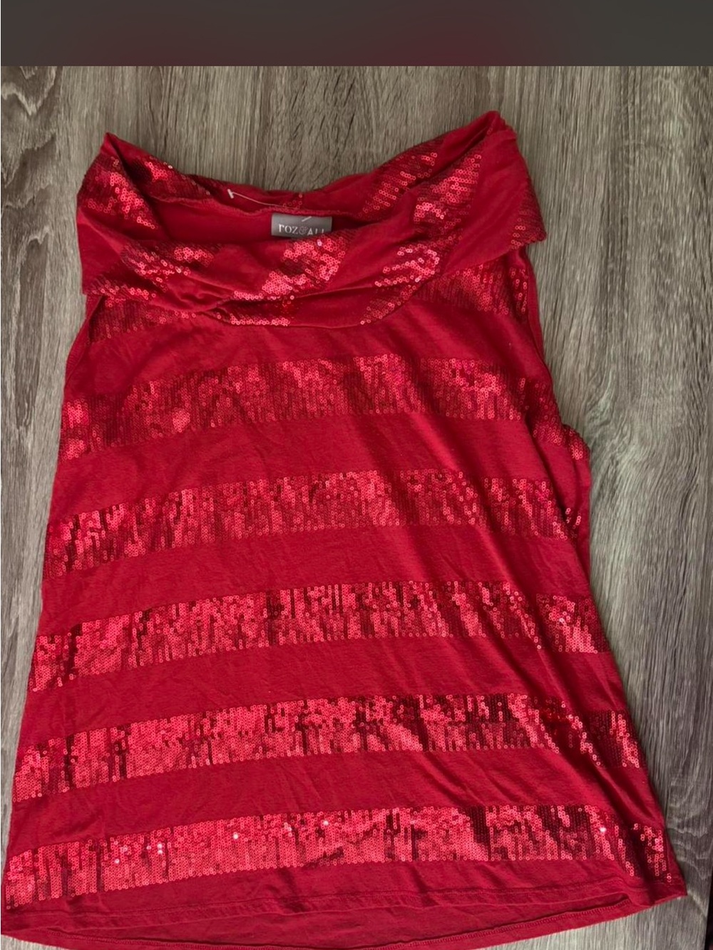 Roz & Ali Red Sequin Stripe Cowl Neck Tank